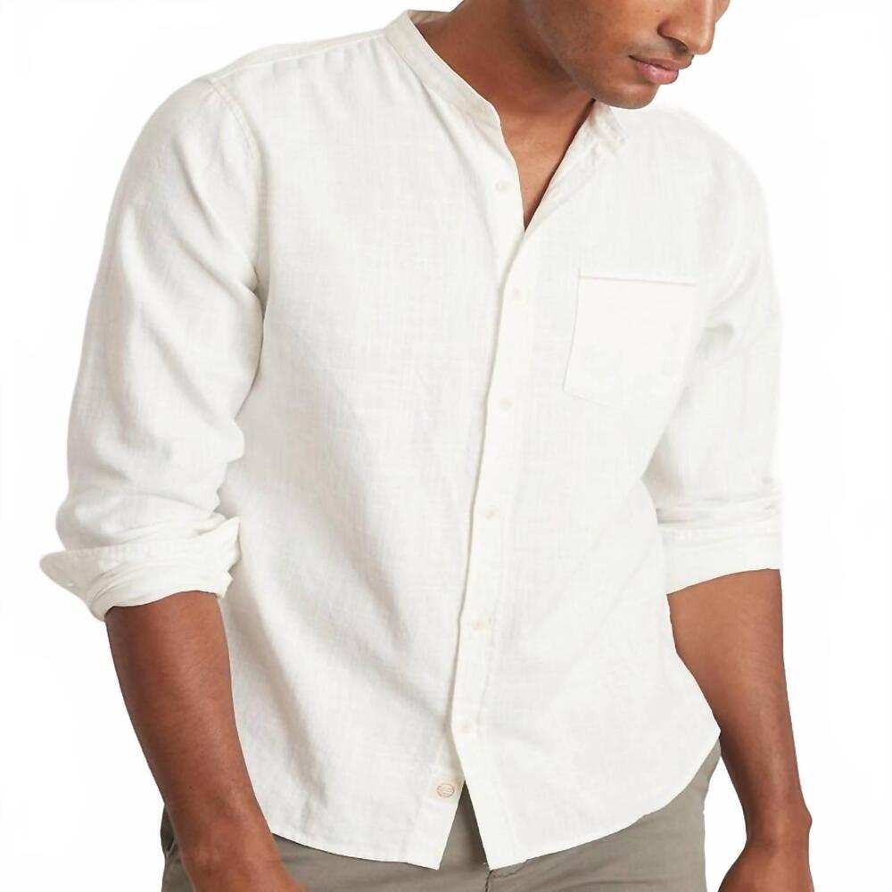 NEW MARINE LAYER men's long sleeve band selvage cotton shirt in white